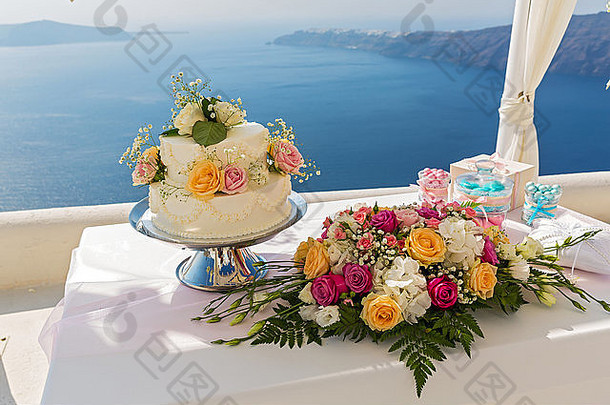 婚礼蛋糕花束花表格海希腊