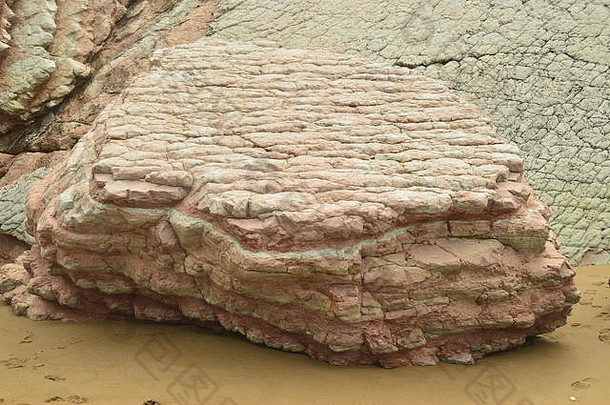 粉红色的砂岩化石记录flysch-type形成古新世地质公园巴斯克路线联合国教科文组织拍摄游戏宝座itzurun海滩地理