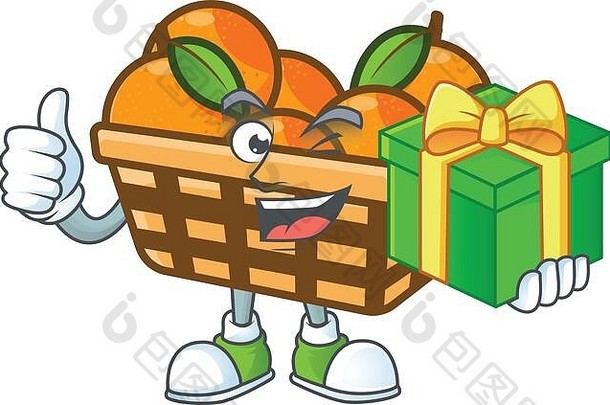 笑脸篮子橙子字符礼物盒子