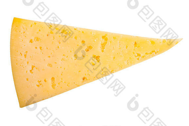 前视图三角一块黄色的奶酪孤立的白色背景