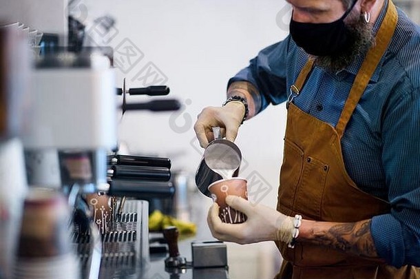 咖啡师工作手套咖啡商店开放封锁检疫