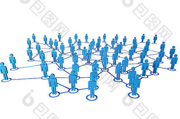 蓝色的人虚拟网络connectione白色背景