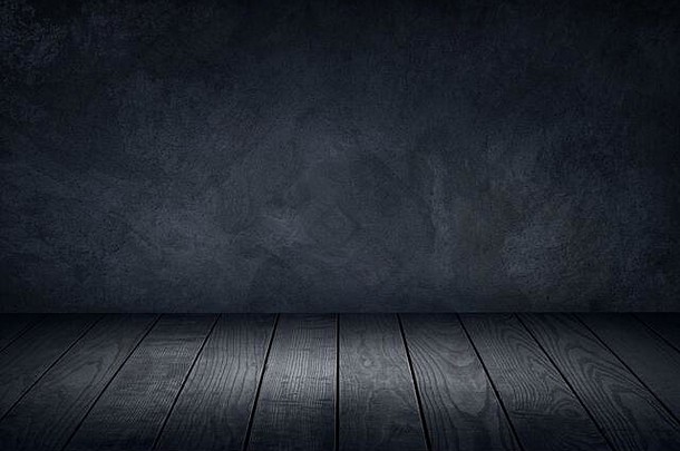 光黑暗灰色的墙木地板上装饰背景