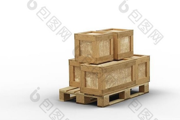 运输盒子<strong>大</strong>小堆放木托盘白色背景