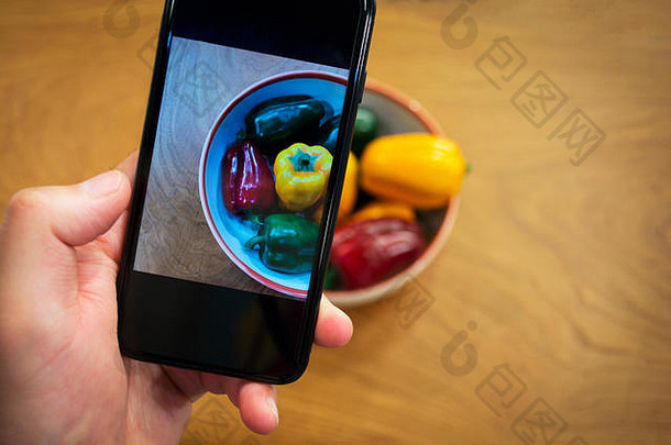 手电话特写镜头图片食物素食者食物蔬菜水果色彩斑斓的辣椒