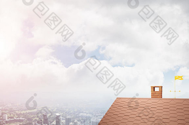 砖房子屋顶现代城市景观背景