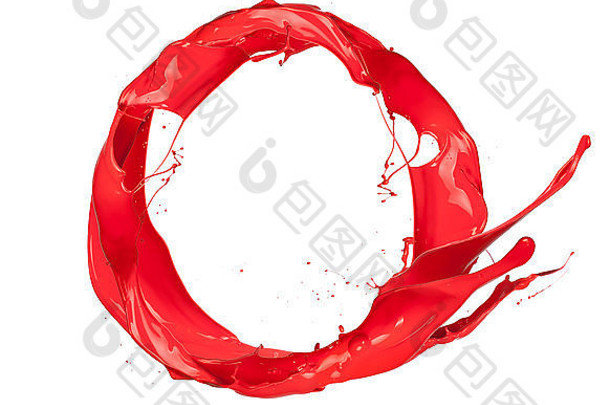 红色的油漆溅圆孤立的白色背景