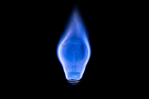 钨光灯泡燃烧美丽的蓝色的火焰