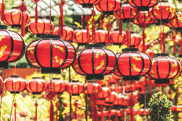 中国人月球一年红色的灯笼装饰