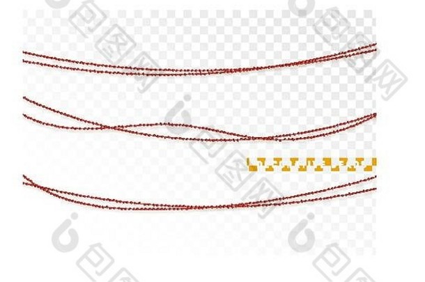字符串珠子现实的孤立的装饰设计元素红色的珠