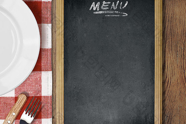 菜单黑板上前视图表格菜刀叉
