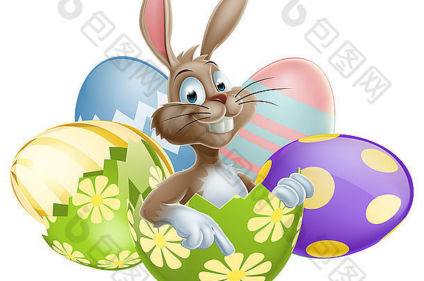 插图复活节兔子色彩鲜艳的复活节鸡蛋