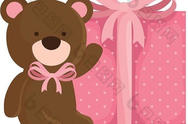 可爱的泰迪熊礼物盒子孤立的图标