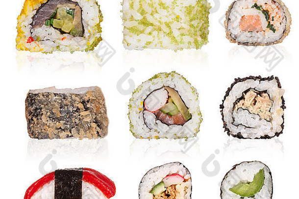寿司集合孤立的块白色背景