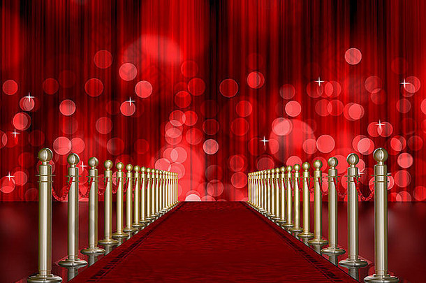 红色的地毯入口支柱绳子红色的光破裂窗帘