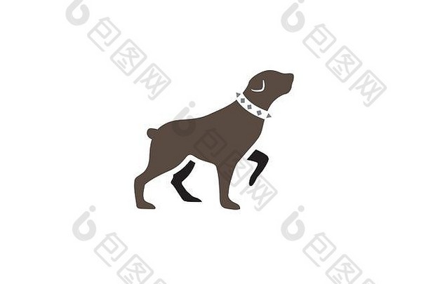 罗特韦尔犬狗走头领脖子标志设计插图白色背景