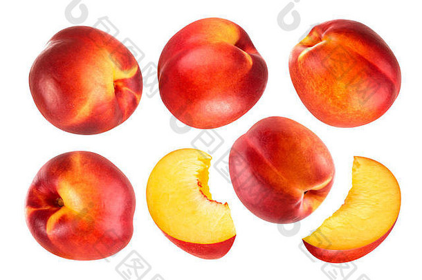 桃子孤立的集合减少桃子水果孤立的白色背景剪裁路径