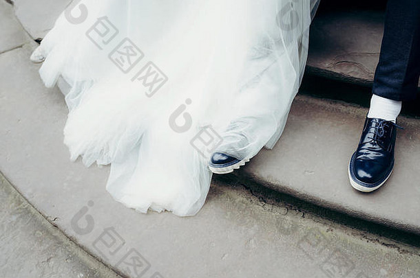 视图新婚腿楼梯香港婚礼衣服新娘新郎鞋子