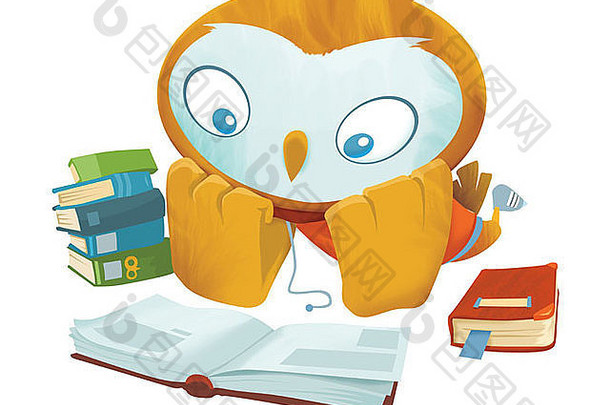 说明图像人格化猫头鹰阅读书代表教育