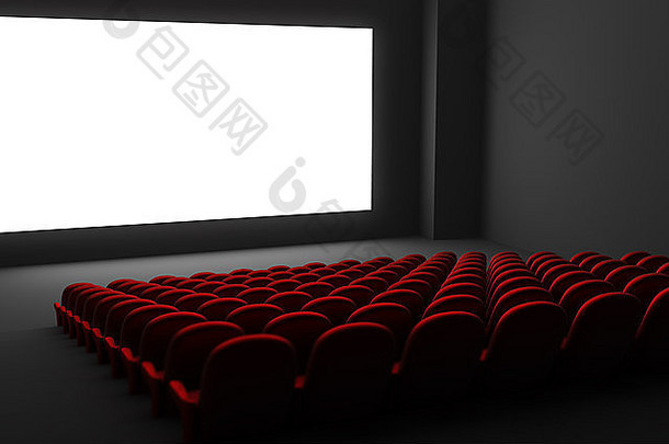 <strong>电影</strong>剧院室内孤立的白色屏幕