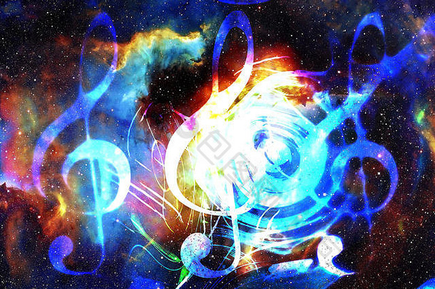 音乐笔记谱号空间星星摘要颜色背景音乐概念