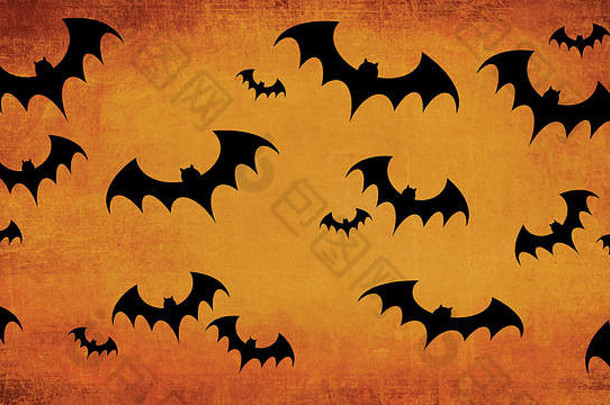 万圣节背景飞行黑色的蝙蝠轮廓橙色bbackground可怕的万圣节概念