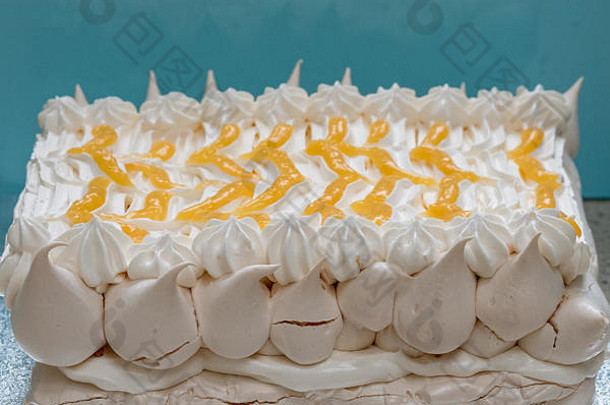 管道蛋白酥皮巴甫洛娃蛋糕装饰奶油柠檬凝乳人字模式