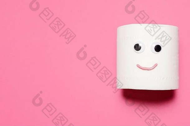 快乐微笑完整的卷厕所。。。纸瞪视的眼睛口粉红色的背景复制空间房间文本