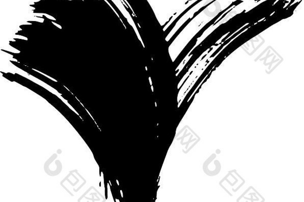 摘要黑色的刷中风黑色的白色刻墨水艺术孤立的墨水刷条纹插图元素