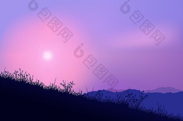 粉红色的紫色的日落