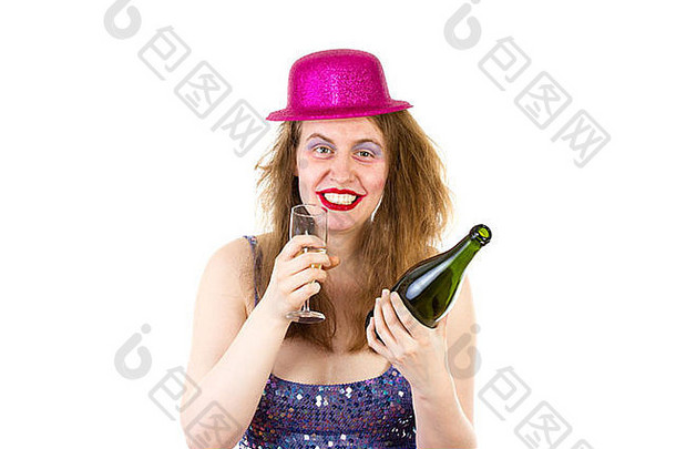 年轻的女人喝酒精聚会，派对