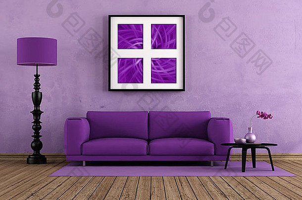 难看的东西紫色的室内现代沙发呈现