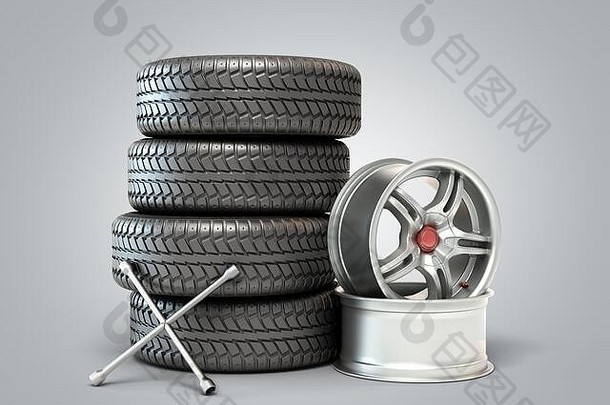 轮胎拟合概念车轮子堆栈插图灰色梯度