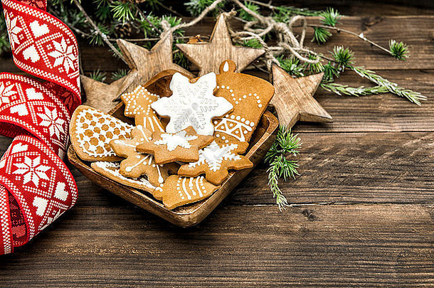 圣诞节装饰姜饼饼干复古的风格健美的图片