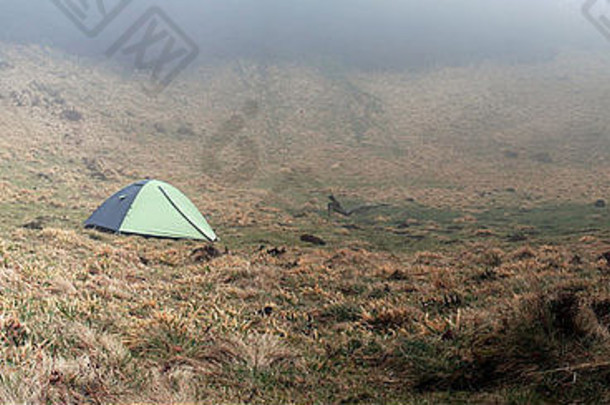 帐篷有雾的早....