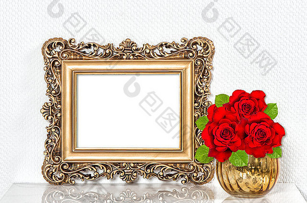 金图片框架红色的玫瑰花古董风格装饰空间图片文本