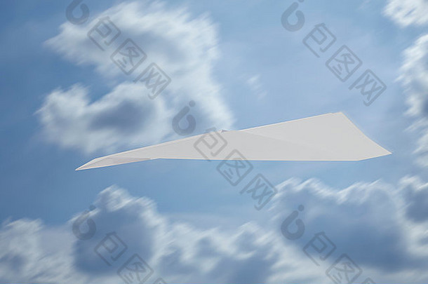 纸飞机经典箭头形状蓝色的天空运动模糊