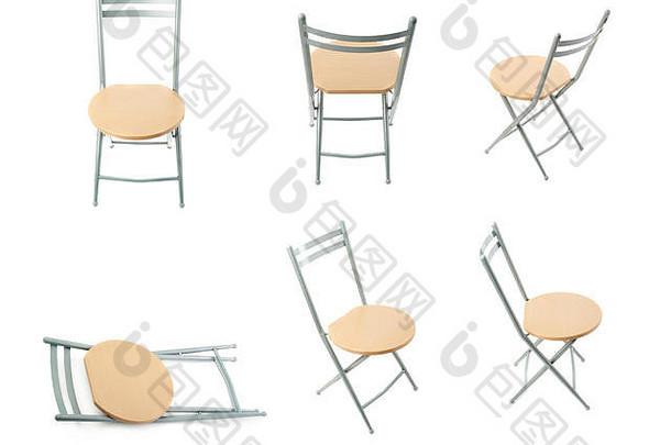 集折叠椅子孤立的白色背景