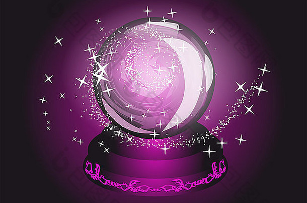 紫罗兰色的玻璃球魔法玻璃球黑暗背景