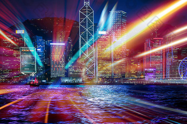 双曝光交通光在香港香港城市