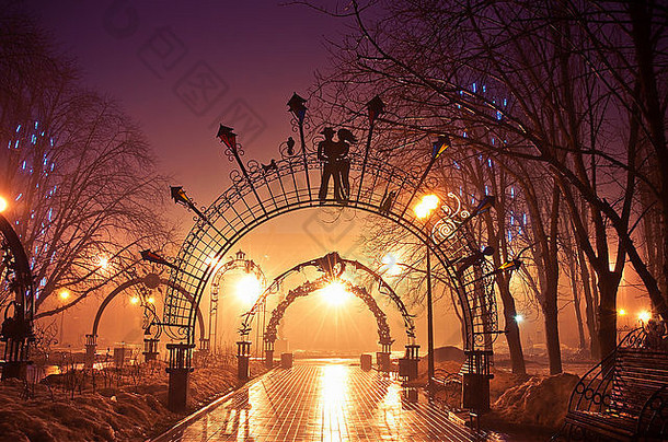 美丽的公园晚上顿涅茨克乌克兰