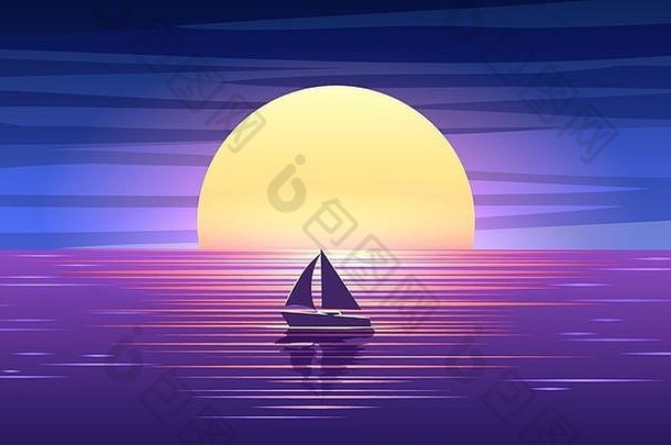 日落海船