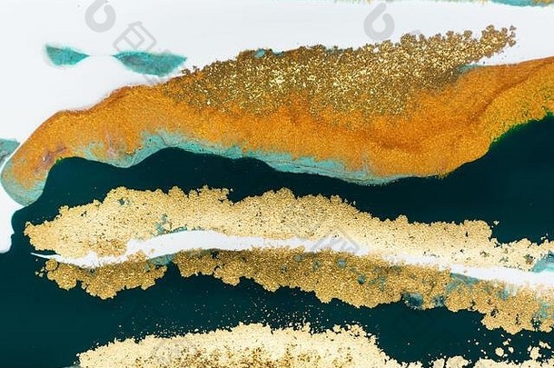 青铜蓝色的黄金大理石模式金大理石液体摘要背景