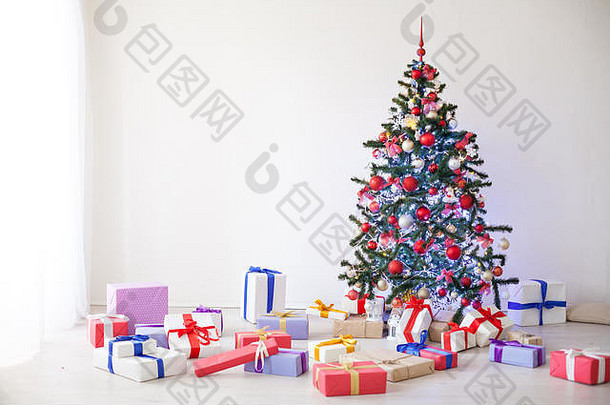 圣诞节树很多礼物一年装饰