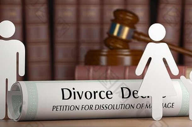 离婚监护权孩子概念离婚法令槌子家庭轮廓书背景插图