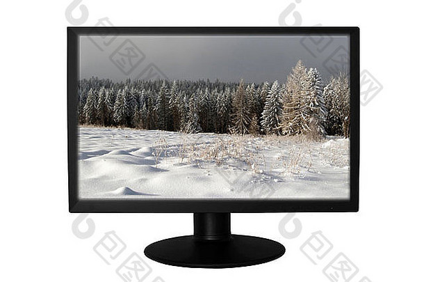 孤立的白色电脑液晶显示器屏幕白色背景