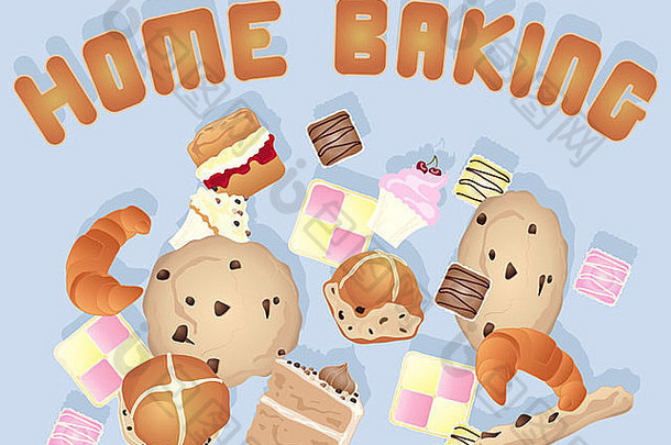 插图首页烘焙背景图像蛋糕饼干蓝色的灰色的背景饼干信
