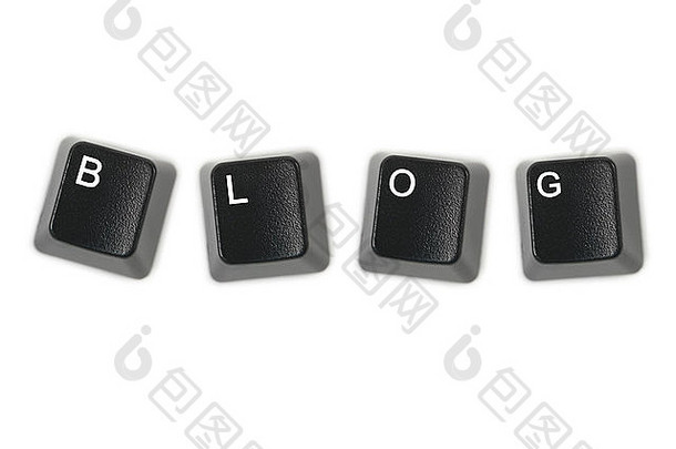 键盘键拼写博客孤立的白色背景