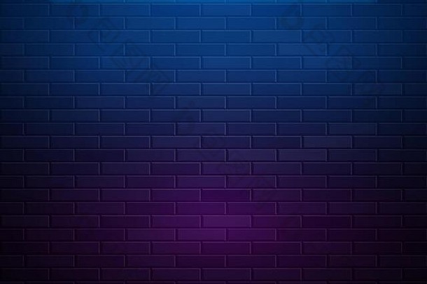 复古的摘要蓝色的紫色的霓虹灯灯黑色的砖墙