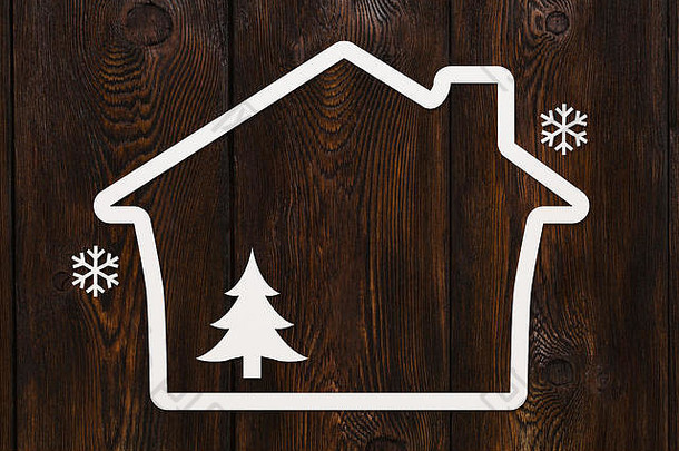纸房子<strong>圣诞节</strong>树内部Copyspace一年概念